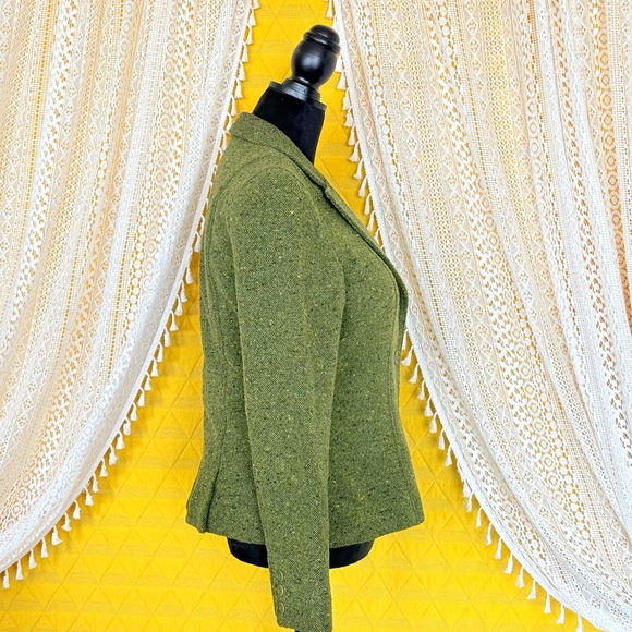 VTG 90s Dark Academia Liz Claiborne Green Tweed Wool Blend Blazer Size 10 - Picture 3 of 15
